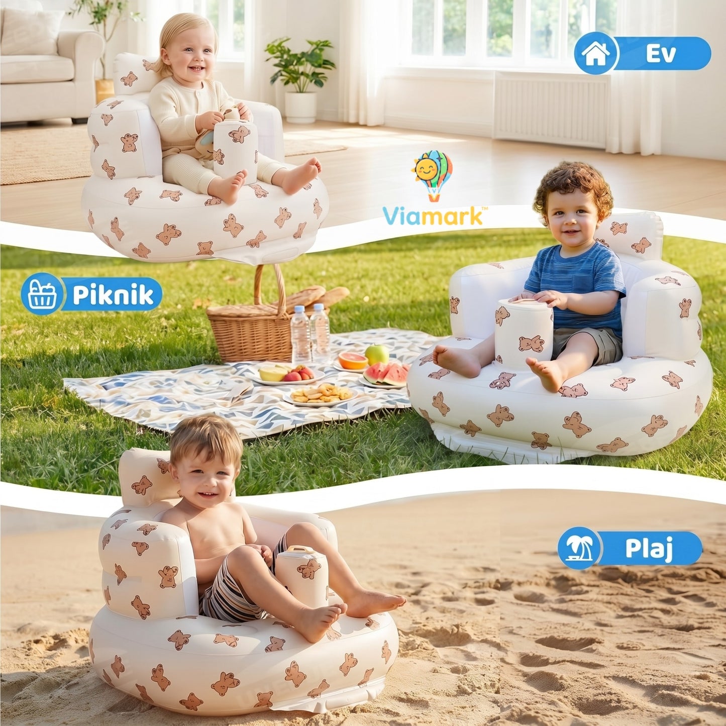 Viamark™ Devrilmez Bariyerli Sırt Destekli Şişme Bebek Oturma Koltuğu