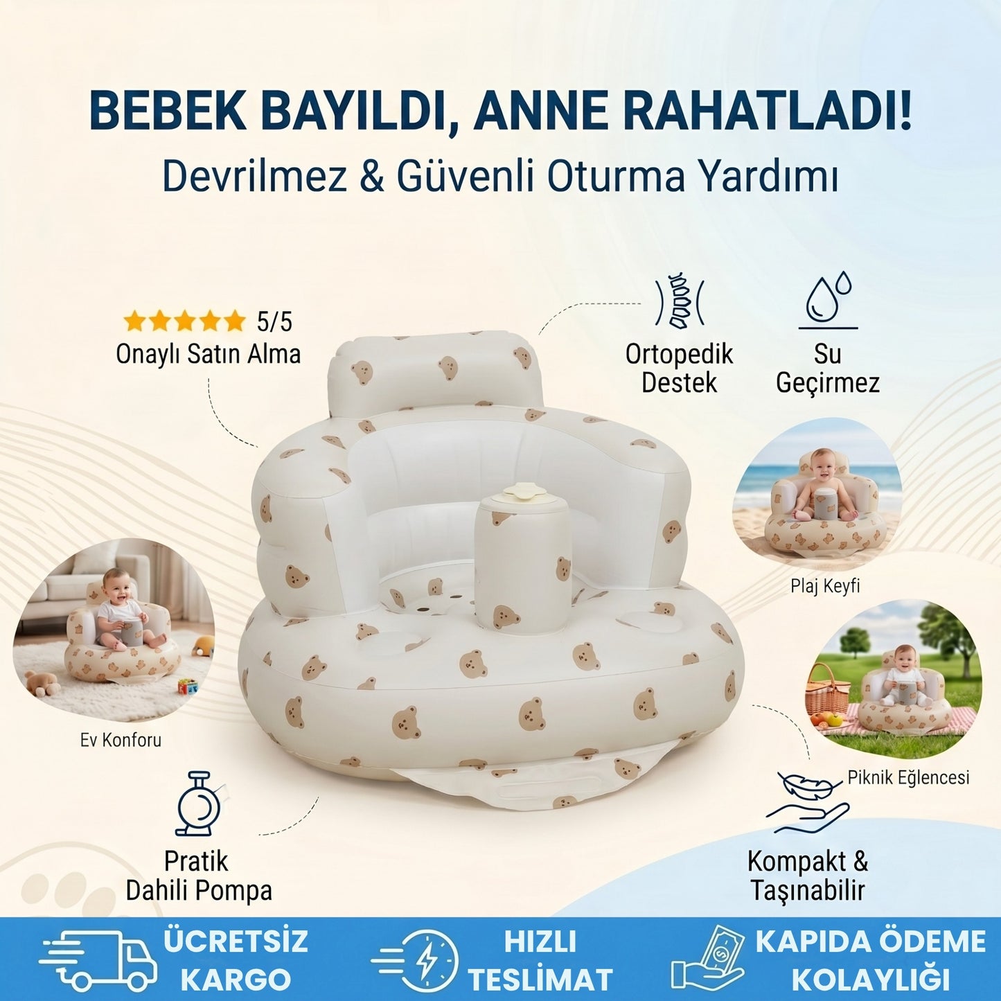 Viamark™ Devrilmez Bariyerli Sırt Destekli Şişme Bebek Oturma Koltuğu